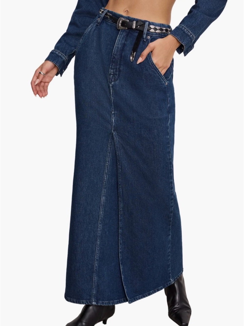 Good American Dark Wash High-Rise Denim Maxi Skirt NWT